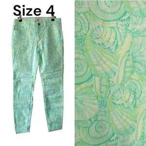Size 4 Vineyard Vines sea shell beachy green teal blue yellow & white jeans